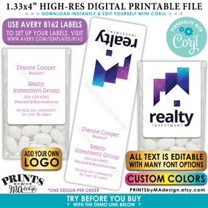 Realtor Tic Tac Labels, Custom Real Estate Stickers with your own Logo/Graphic, One PRINTABLE Avery 8162 Label &lt;Edit Yourself with Corjl&gt;