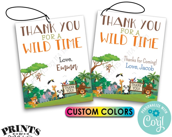 Jungle Birthday Tags, Wild Birthday Party Favors, Safari Animals, PRINTABLE 8.5x11" Sheet of 4x5" Cards <Edit Yourself with Corjl>