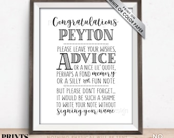 Graduate Advice, Please leave a Note for the Grad, Advice Wish Memory Message, PRINTABLE 8x10” Black & White Sign, Graduation Party Decor