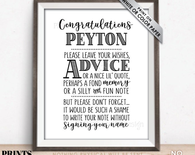 Graduate Advice, Please leave a Note for the Grad, Advice Wish Memory Message, PRINTABLE 8x10” Black & White Sign, Graduation Party Decor