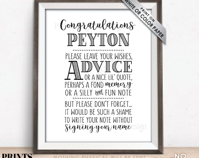 Graduate Advice, Please leave a Note for the Grad, Advice Wish Memory Message, PRINTABLE 8x10” Black & White Sign, Graduation Party Decor