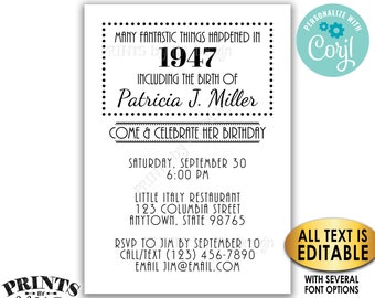 Custom Birthday Invitation, Back in the Year Flashback Invite, All Text is Editable, PRINTABLE 5x7" Invite <Edit Yourself with Corjl>