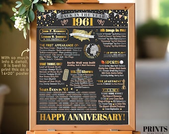 Back in the Year 1961 Anniversary Sign, Flashback to 1961 Anniversary Decor, Anniversary Gift, PRINTABLE 16x20” Poster Board <ID>
