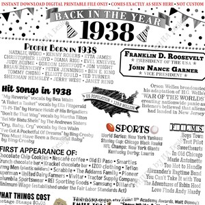 Back in the Year 1938 Birthday Sign, Flashback to 1938 Bday Decoration ...