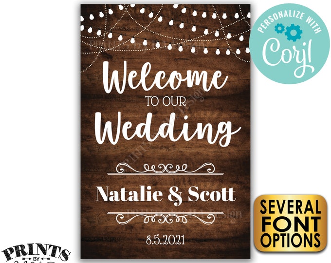 Welcome to Our Wedding Sign, Wedding Welcome, PRINTABLE 24x36" Rustic Wood Style Wedding Entrance Sign <Edit Yourself with Corjl>