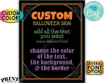 Custom Halloween Sign, Choose Your Text, Custom Colors, One PRINTABLE 8x10/16x20” Portrait Halloween Party Sign <Edit Yourself with Corjl>