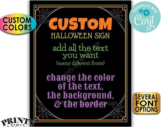 Custom Halloween Sign, Choose Your Text, Custom Colors, One PRINTABLE 8x10/16x20” Portrait Halloween Party Sign <Edit Yourself with Corjl>