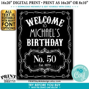Cartel de bienvenida de cumpleaños, cartel de cumpleaños con temática de whisky vintage, mejor con la edad, cartel en blanco y negro IMPRIMIBLE de 16x20" <Edit Yourself w/Corjl>