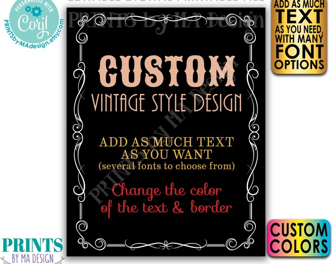 Custom Vintage Style Sign, Better with Age Liquor Themed Party, Black Background, One PRINTABLE 8x10/16x20” Sign <Edit Yourself with Corjl>