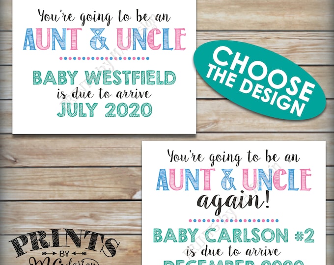 Going to be an Aunt and Uncle Pregnancy Announcement, Uncle and Aunt Again, Expecting a Neice or Nephew, PRINTABLE 8.5x11" Baby Reveal Sign