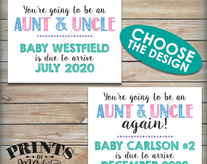 Going to be an Aunt and Uncle Pregnancy Announcement, Uncle and Aunt Again, Expecting a Neice or Nephew, PRINTABLE 8.5x11" Baby Reveal Sign