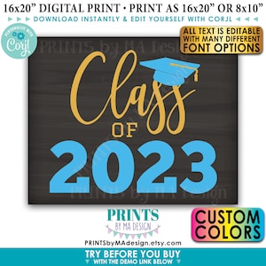 Editable Class Of Year Sign, Any Year, Custom PRINTABLE 8x10/16x20 Chalkboard Style Graduation Party Decoration Edit Yourself w/Corjl image 1