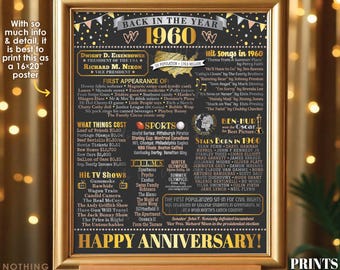 Back in the Year 1960 Anniversary Sign, Flashback to 1960 Anniversary Decor, Anniversary Gift, PRINTABLE 16x20” Poster Board <ID>