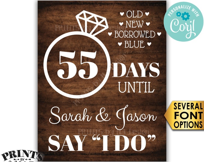 Wedding Countdown Sign, Days Until They Say I Do, Engagement Party, Shower, PRINTABLE Rustic Wood Style Sign <Edit Yourself with Corjl>