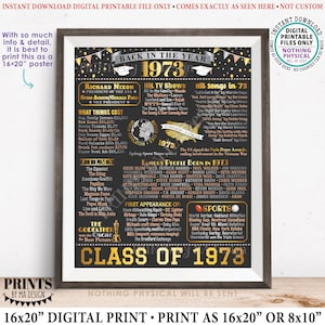 Class of 1973 Reunion Decoration, Back in the Year 1973 Poster Board, Flashback to 1973 High School Reunion, PRINTABLE 16x20” Sign <ID>