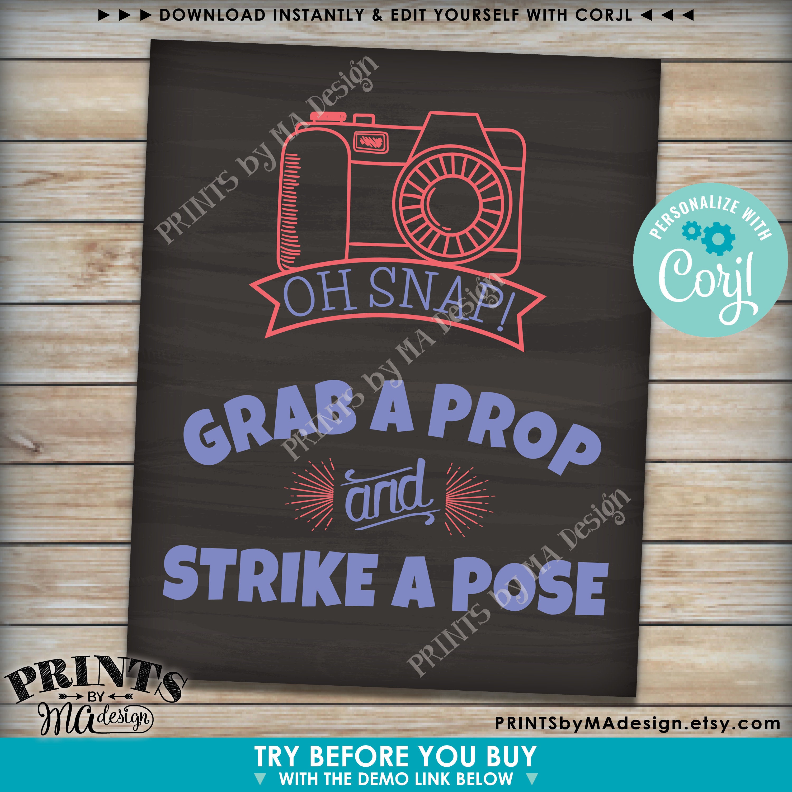 Grab a Prop and Strike a Pose Sign, Photo Booth Selfie Station ...