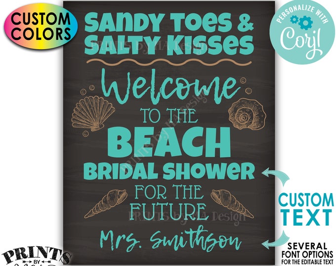 Beach Bridal Shower Welcome Sign, Bridal Shower Beach Sign, Custom PRINTABLE 8x10/16x20” Chalkboard Style Sign <Edit Yourself with Corjl>
