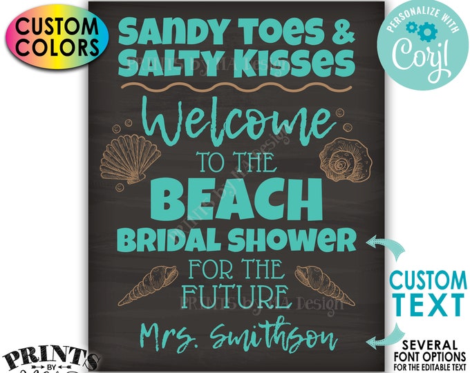 Beach Bridal Shower Welcome Sign, Bridal Shower Beach Sign, Custom PRINTABLE 8x10/16x20” Chalkboard Style Sign <Edit Yourself with Corjl>