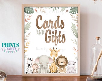 Cards and Gifts Sign, Gift Table Baby Shower Sign, Safari Baby Animals, PRINTABLE 8x10” Watercolor Style Sign <ID>