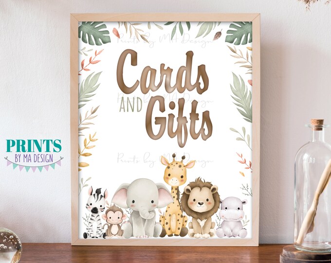 Cards and Gifts Sign, Gift Table Baby Shower Sign, Safari Baby Animals, PRINTABLE 8x10” Watercolor Style Sign <ID>