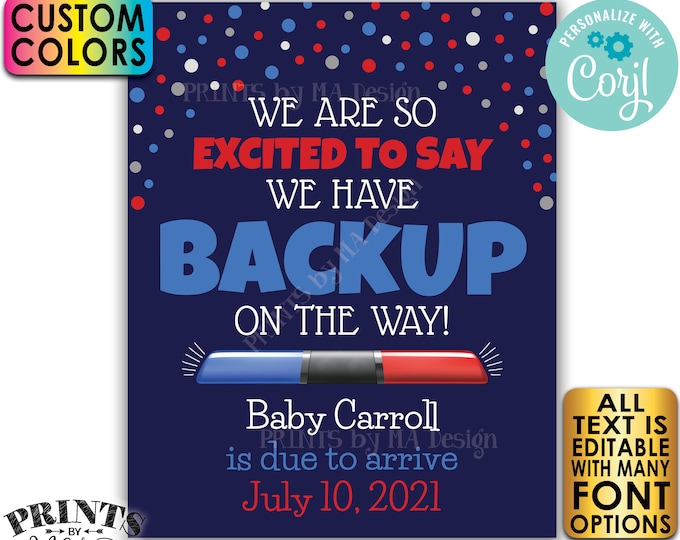 Police Pregnancy Announcement, All Text is Custom PRINTABLE 8x10/16x20” Police Baby Reveal Sign <Edit Yourself with Corjl>