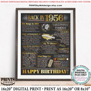Back in 1956 Birthday Poster Board, Flashback to 1956 Birthday Decoration, ‘56 B-day Gift, PRINTABLE 16x20” Sign, Birthday Decor &lt;ID&gt;
