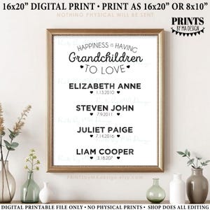 Grandchildren Sign, Personalized Gift for Grandparents with Grandkids Names & Birthdays, Grandma Grandpa, 8x10/16x20” Digital PRINTABLE File