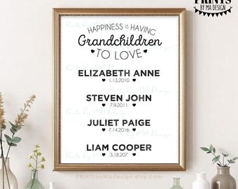 Grandchildren Sign, Personalized Gift for Grandparents with Grandkids Names & Birthdays, Grandma Grandpa, 8x10/16x20” Digital PRINTABLE File