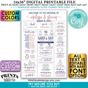 Infographic Wedding Program, Fun Editable Program, Customizable, Unique PRINTABLE 24x36” Sign &lt;Edit Yourself with Corjl&gt;