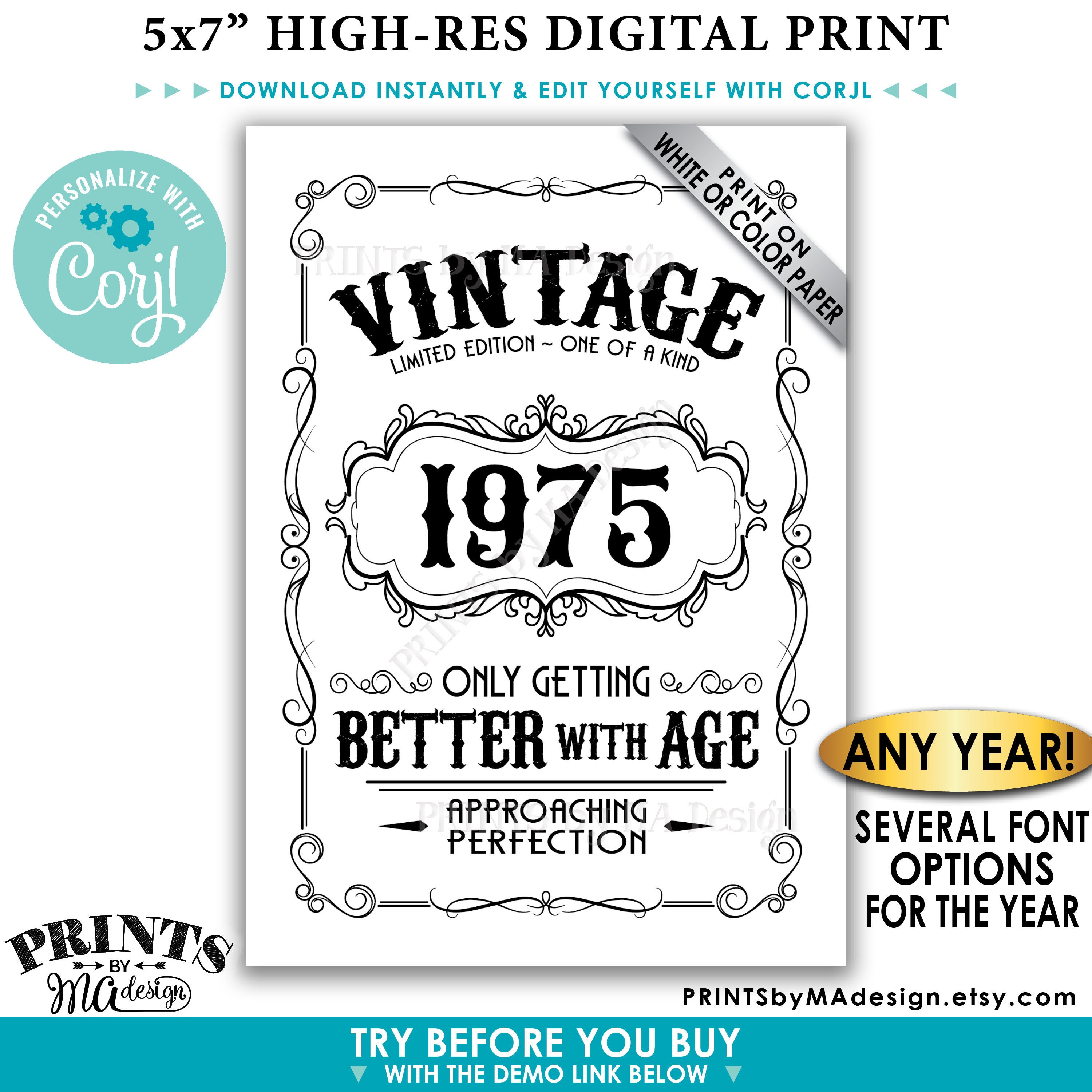 Vintage Birthday Sign, Better with Age Liquor Themed Party, Custom Year ...