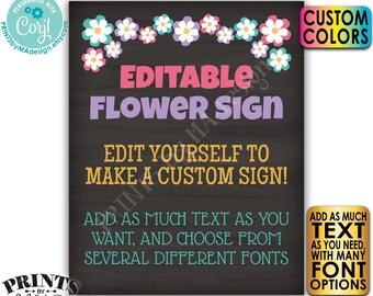 Editable Flower Sign, Floral Design, Choose Your Text, Custom PRINTABLE 8x10/16x20” Chalkboard Style Portrait Sign <Edit Yourself w/Corjl>