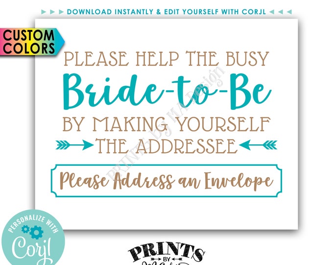 Address an Envelope Bridal Shower Sign, Help the Bride, Be the Addressee, Thank You Card, PRINTABLE 8x10” Sign <Edit Yourself with Corjl>