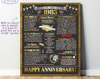 Back in the Year 1985 Anniversary Sign, Flashback to 1985 Anniversary Decor, Anniversary Gift, PRINTABLE 16x20” Poster Board <ID>