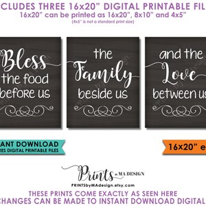 Bless the Food Before Us Kitchen Dinning Room Prayer, Bless Food Family Love, 3 PRINTABLE Chalkboard Style Kitchen Wall Decor Signs <ID>