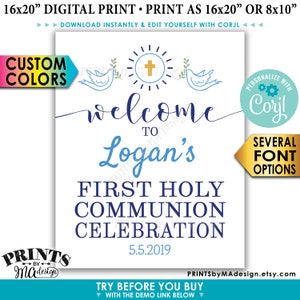 First Holy Communion Celebration Welcome Sign, First Communion, First Eucharist, PRINTABLE 8x10/16x20” Sign &lt;Edit Yourself with Corjl&gt;