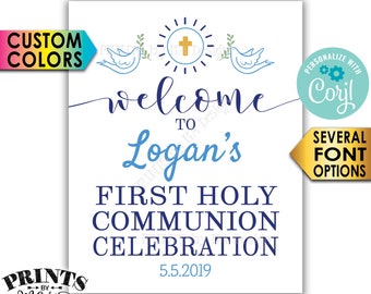 First Holy Communion Celebration Welcome Sign, First Communion, First Eucharist, PRINTABLE 8x10/16x20” Sign <Edit Yourself with Corjl>