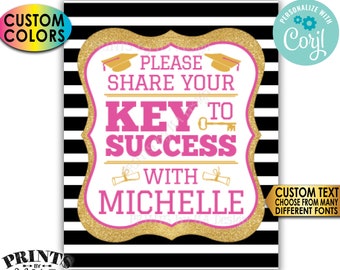 Graduation Advice Sign, Please share your Key to Success, Custom PRINTABLE 8x10/16x20” Grad Sign, Gold Glitter <Edit Yourself w/Corjl>