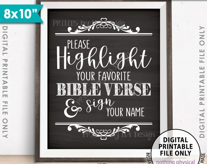 Highlight Your Favorite Bible Verse and Sign Your Name Wedding Sign, Sign our Bible Sign, Chalkboard Style PRINTABLE 8x10” Instant Download