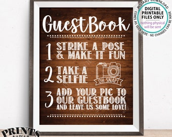 Guestbook Photo Sign, Selfie Sign, Wedding Guest Book Photo Sign, Wedding Decor, Share, PRINTABLE 8x10/16x20” Rustic Wood Style Sign <ID>