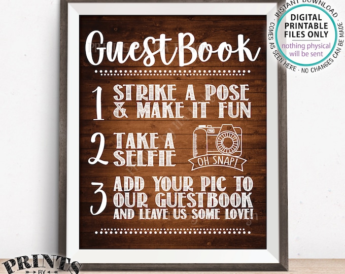 Guestbook Photo Sign, Selfie Sign, Wedding Guest Book Photo Sign, Wedding Decor, Share, PRINTABLE 8x10/16x20” Rustic Wood Style Sign <ID>