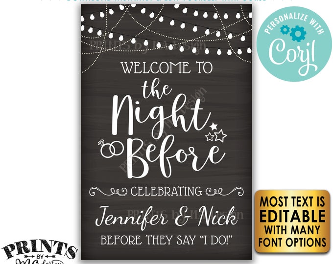 Rehearsal Dinner Sign, Welcome to the Night Before Sign, Custom PRINTABLE 24x36" Chalkboard Style Sign <Edit Yourself with Corjl>