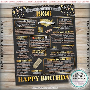 Back In 1936 Back in the Year 1936 Birthday Sign, Flashback to 1936 Poster Board ...