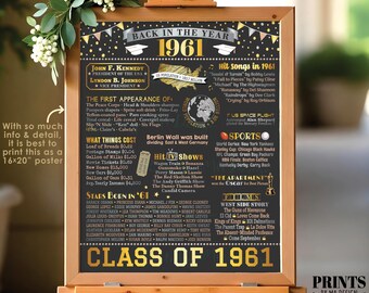 Back in 1961 Poster Board, Graduating Class of 1961 Reunion Decoration, Flashback to 1961 High School Reunion, PRINTABLE 16x20” Sign <ID>