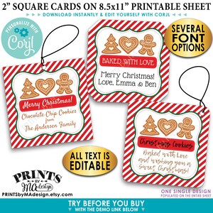 Weihnachtsplätzchen-Bäckerei-Anhänger, benutzerdefinierte 2-Zoll-quadratische Karten auf einer digitalen DRUCKBARE 8,5x11-Zoll-Datei aus der Küche von <edit yourself with Corjl>