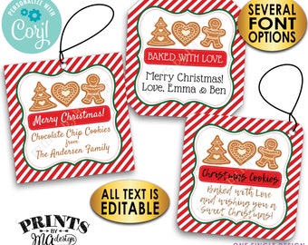 Christmas Cookie Bakery Tags, Custom 2" Square Cards on a Digital PRINTABLE 8.5x11" File, From the Kitchen Of <Edit Yourself with Corjl>