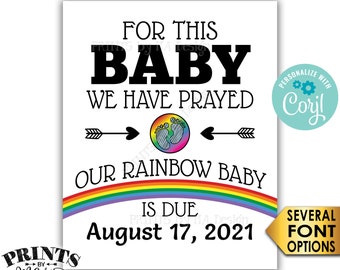 Rainbow Baby Pregnancy Announcement, For This Baby We Have Prayed, Reveal After Loss, PRINTABLE 8x10/16x20” Sign <Edit Yourself with Corjl>