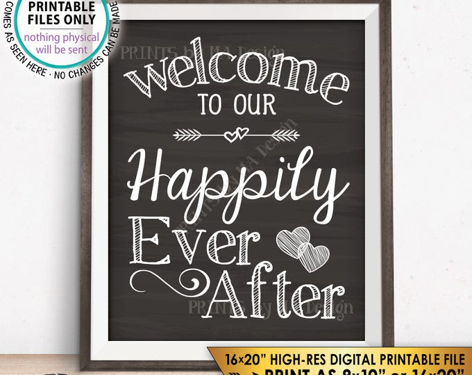 Welcome To Our Happily Ever After Wedding Sign, Wedding Welcome Wedding Reception, Chalkboard Style PRINTABLE 8x10/16x20” Instant Download