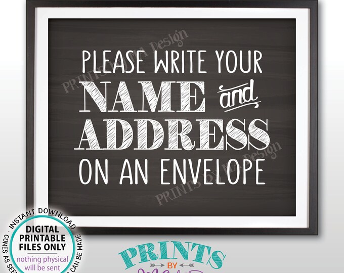 Address an Envelope Sign, Bridal Shower, Gaduation Party Birthday Retirement, Wedding, Chalkboard Style PRINTABLE 8x10” Addressee Sign <ID>