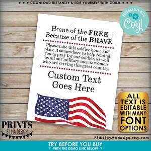 Please Pray for Our US Military Boot Camp Send-off, Take a Soldier, PRINTABLE 8.5x11" Sheet of 4x5" Tags/Cards <Edit Yourself w/Corjl> image 4