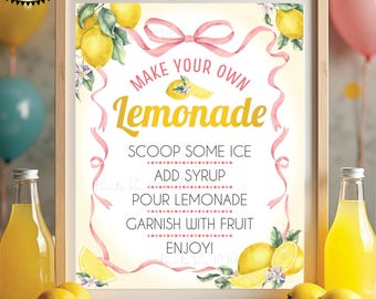 DIY Lemonade Sign, Make Your Own Drink, Graduation, Birthday, Retirement, Baby/Bridal Shower, Pink, Digital Printable 8x10/16x20” Sign <ID>